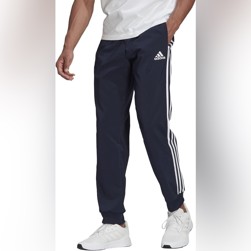 Adidas Navy Track Pants with White Side Stripes